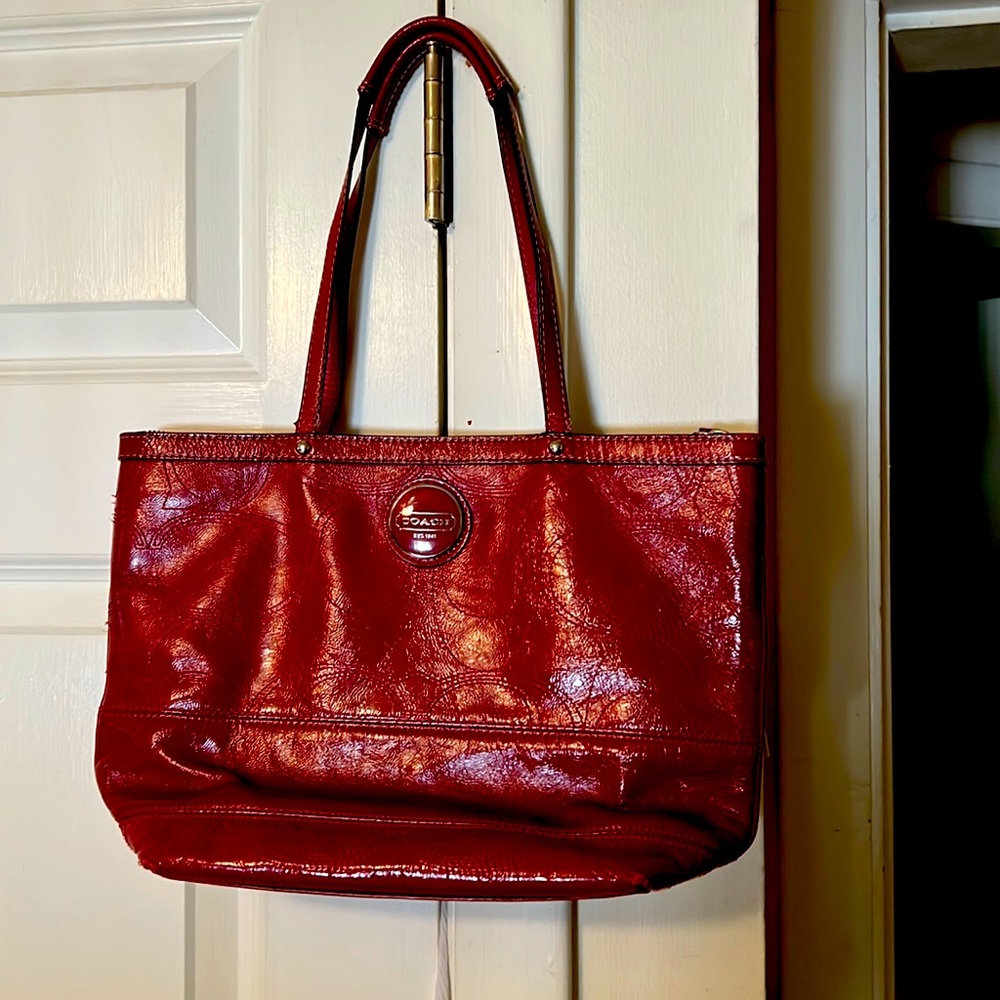 Coach deep red pocketbook tote great condition